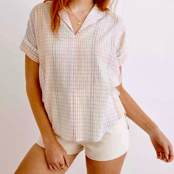 - Madewell Lakeline Popover Top Shirt Rainbow Plaid Blouse - Picture 2 of 6
